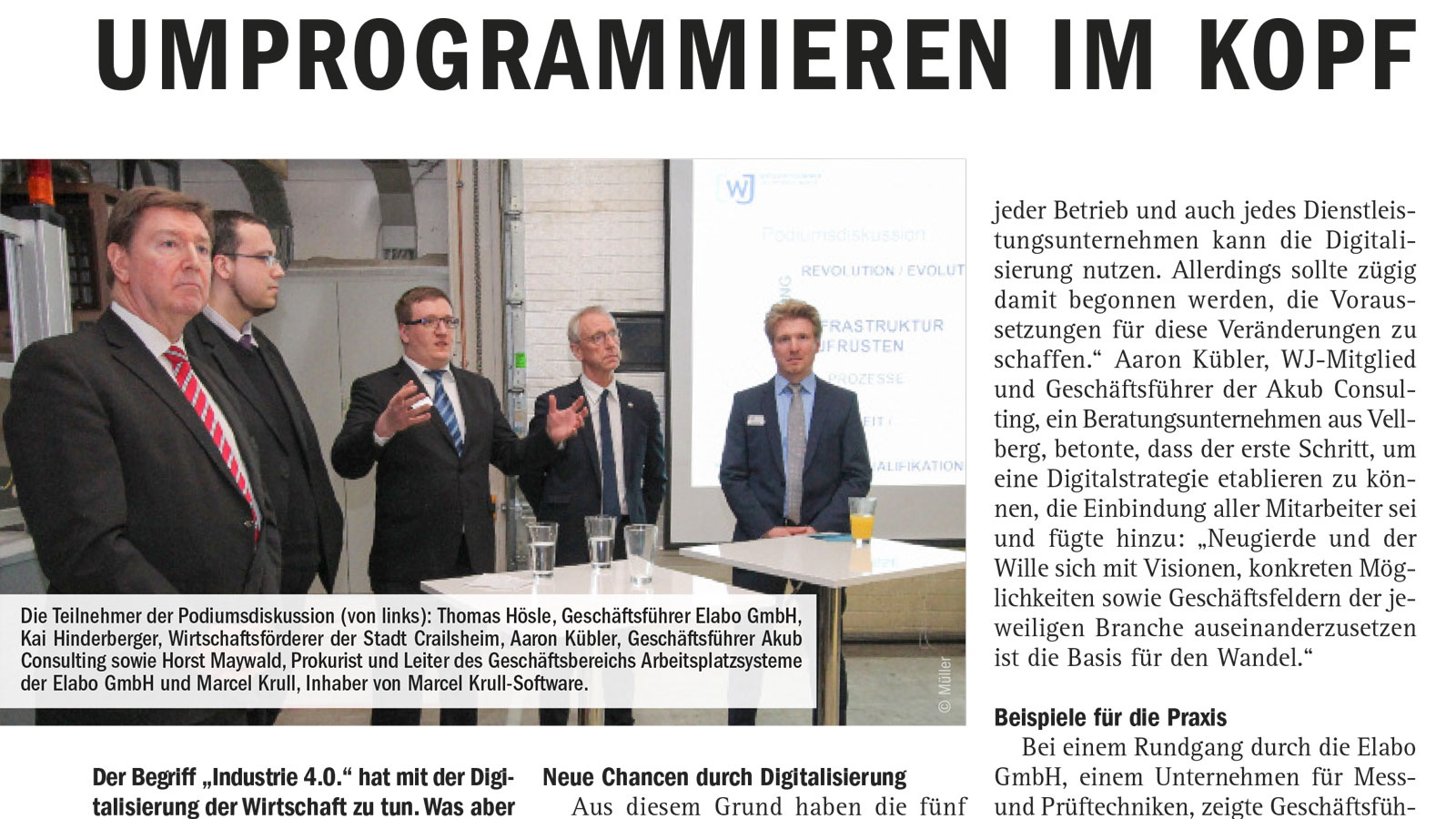 Zeitungsartikels Industrie 4.0 und Digitalisierung Marcel Krull- Software